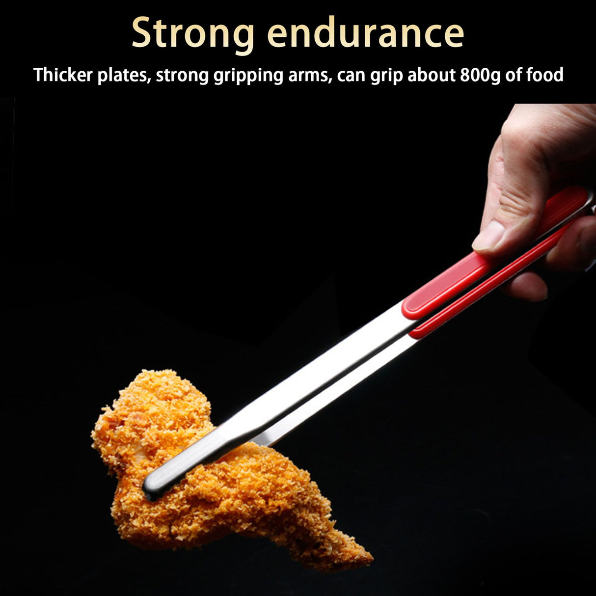 Kitchen Cooking Tong Stainless Steel Easy to Clean Teeth Mouth Steak Clip for BBQ Food 25.5cm Red
