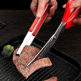 Kitchen Cooking Tong Stainless Steel Easy to Clean Teeth Mouth Steak Clip for BBQ Food 25.5cm Red - Extra Image
