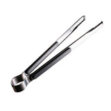 Kitchen Cooking Tong Stainless Steel Easy to Clean Teeth Mouth Steak Clip for BBQ Food 25.5cm Black