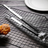 Kitchen Cooking Tong Stainless Steel Easy to Clean Teeth Mouth Steak Clip for BBQ Food 25.5cm Black - 45-Degree Angle