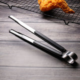 Kitchen Cooking Tong Stainless Steel Easy to Clean Teeth Mouth Steak Clip for BBQ Food 25.5cm Black