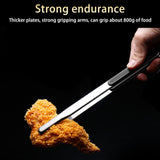 Kitchen Cooking Tong Stainless Steel Easy to Clean Teeth Mouth Steak Clip for BBQ Food 25.5cm Black
