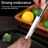 Kitchen Cooking Tong Stainless Steel Easy to Clean Teeth Mouth Steak Clip for BBQ Food 25.5cm Black