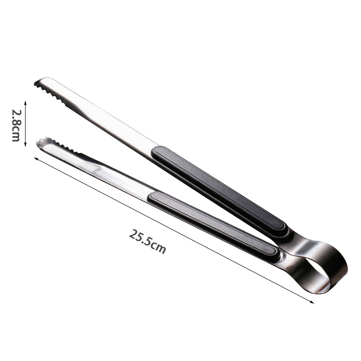 Kitchen Cooking Tong Stainless Steel Easy to Clean Teeth Mouth Steak Clip for BBQ Food 25.5cm Black