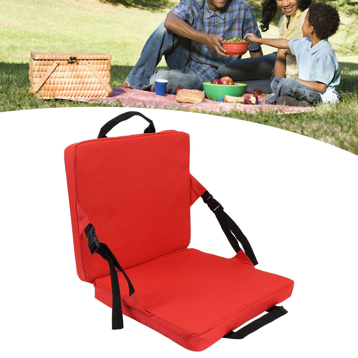 Outdoor Chair Cushion Portable Comfortable Oxford Cloth Foldable Stadium Seat Cushion Red