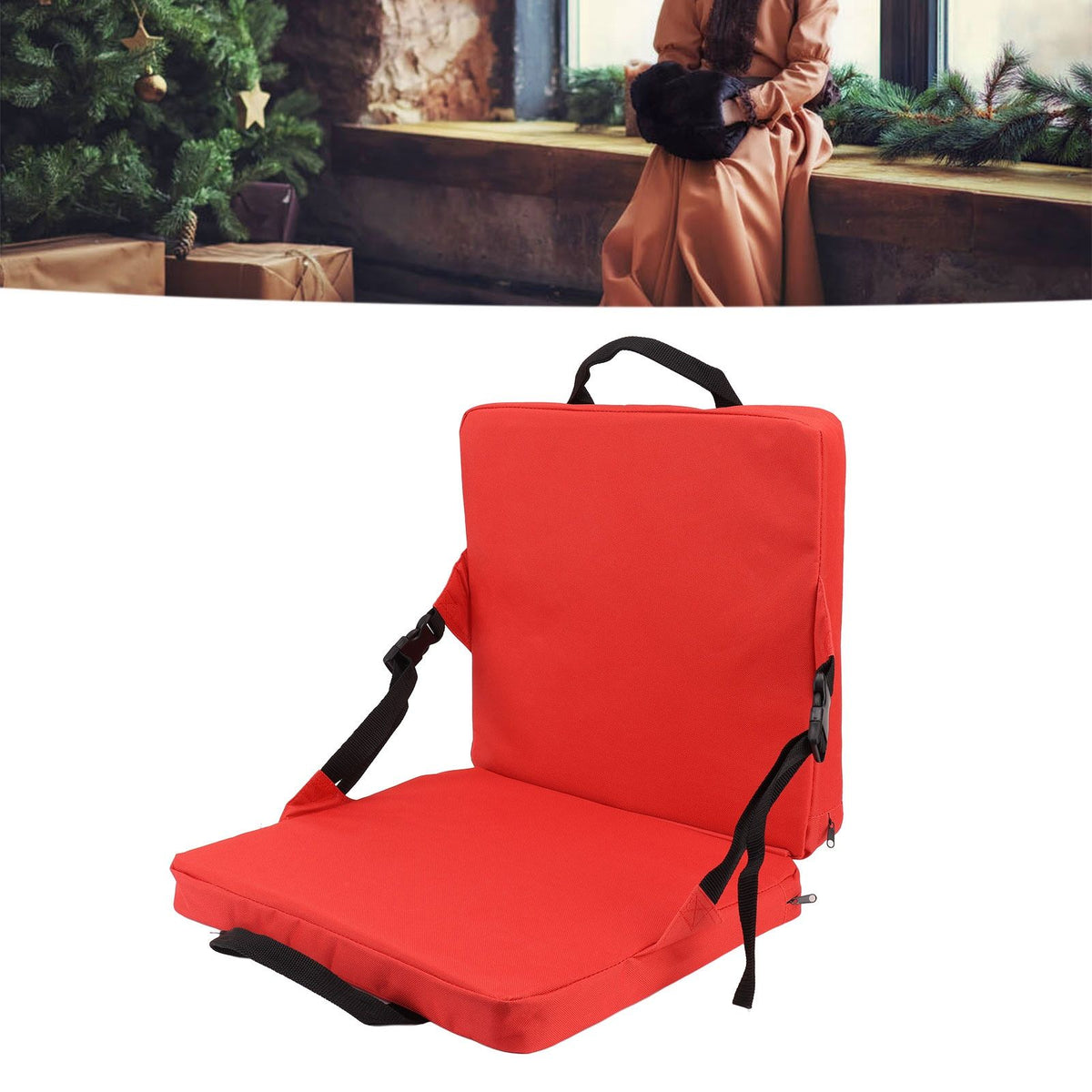 Outdoor Chair Cushion Portable Comfortable Oxford Cloth Foldable Stadium Seat Cushion Red