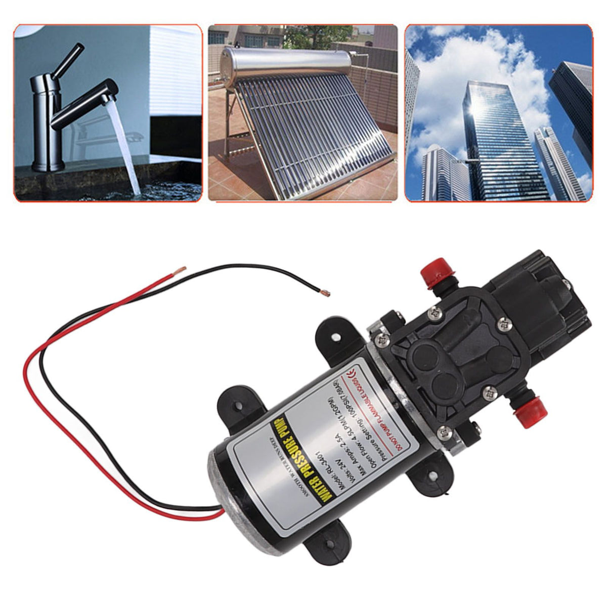 Diaphragm Water Pump Self Priming Intermittent Diaphragm Pump High Pressure Water Pump for Home Marine RL 3401(24V)