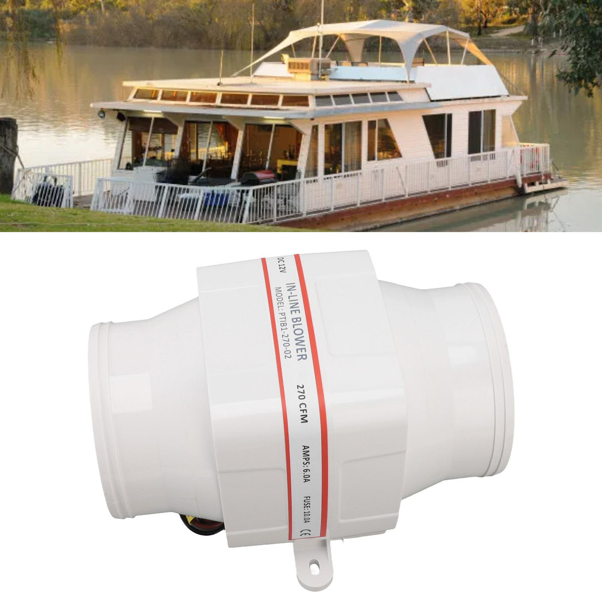 12v Electric In Line Blower ABS Shell Marine Boat in Line Bilge Air Blower Marine Cabin Engine Ventilation Blower Fan 4 Inch