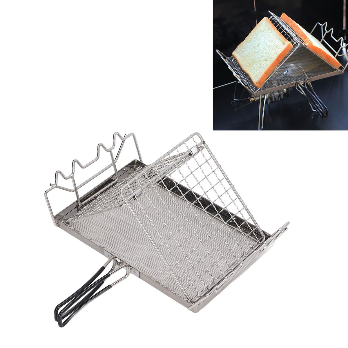 Camping Stove Toaster Foldable Portable Stable Structure Stainless Steel Outdoor Stovetop Toaster for Picnic