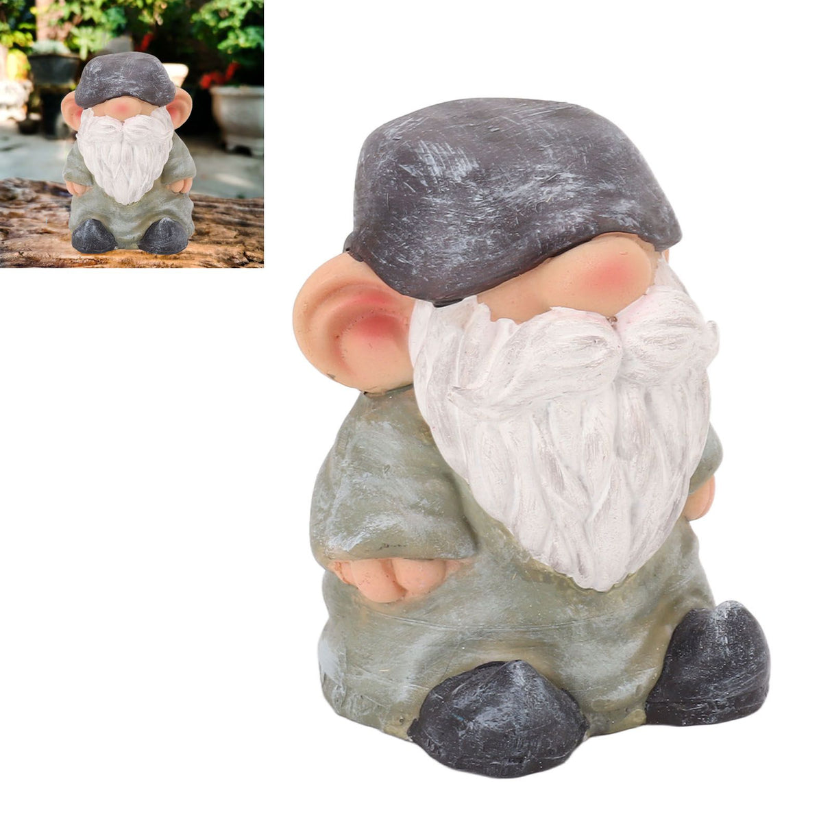 Garden Gnome Resin Structure Stable Bottom Retro Style Gnome Figurine for Patio Porch Decorations Flat Head Green
