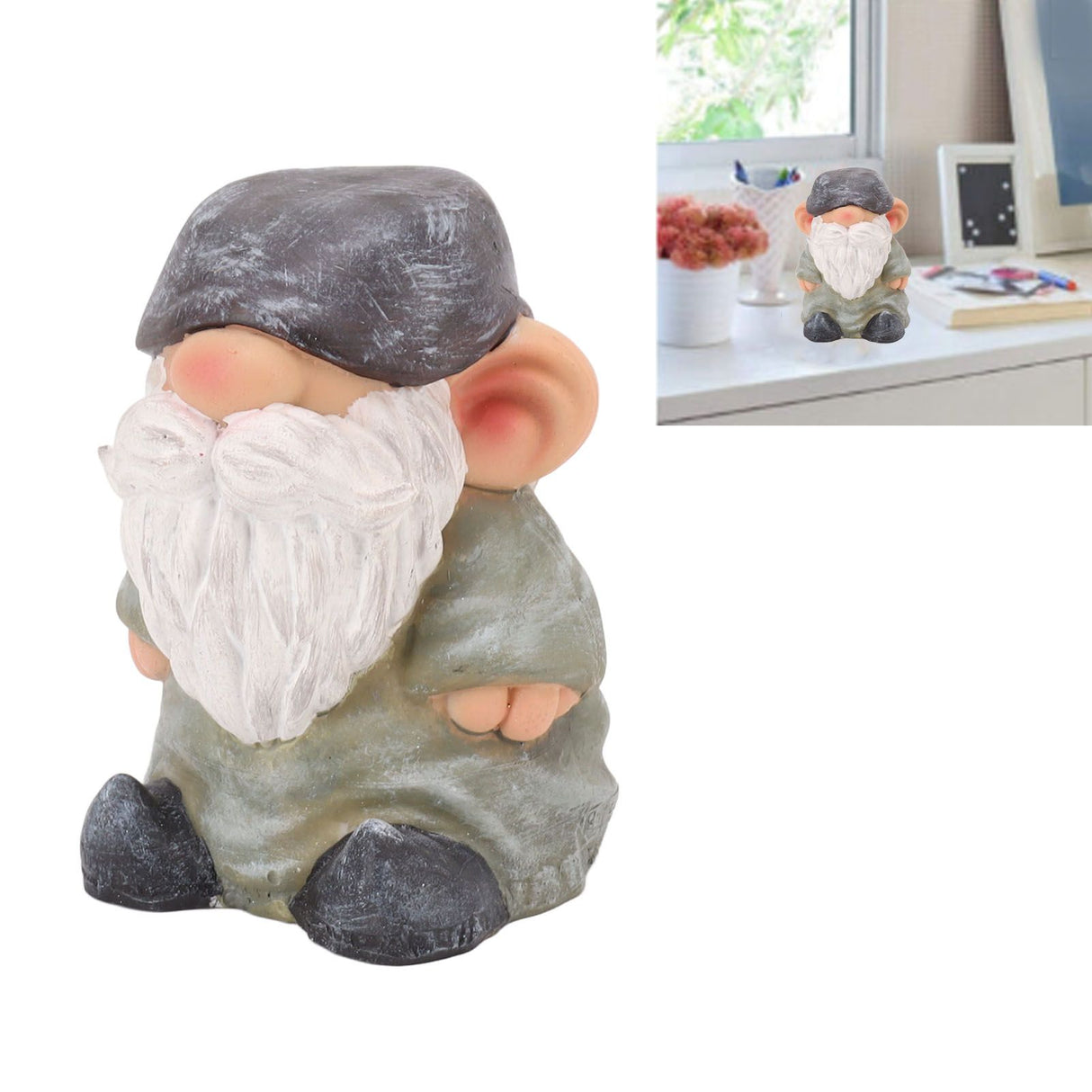Garden Gnome Resin Structure Stable Bottom Retro Style Gnome Figurine for Patio Porch Decorations Flat Head Green