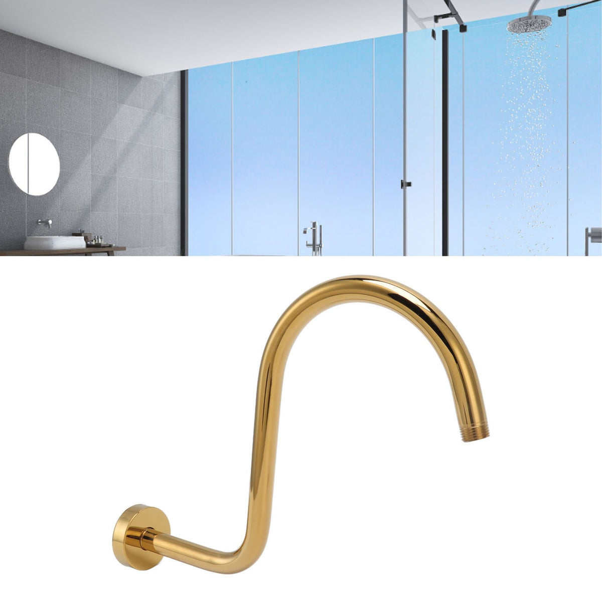 Stainless Steel S Shaped Raised Shower Arm and Flange NPT Brushed Gold Shower Head Extension Arm
