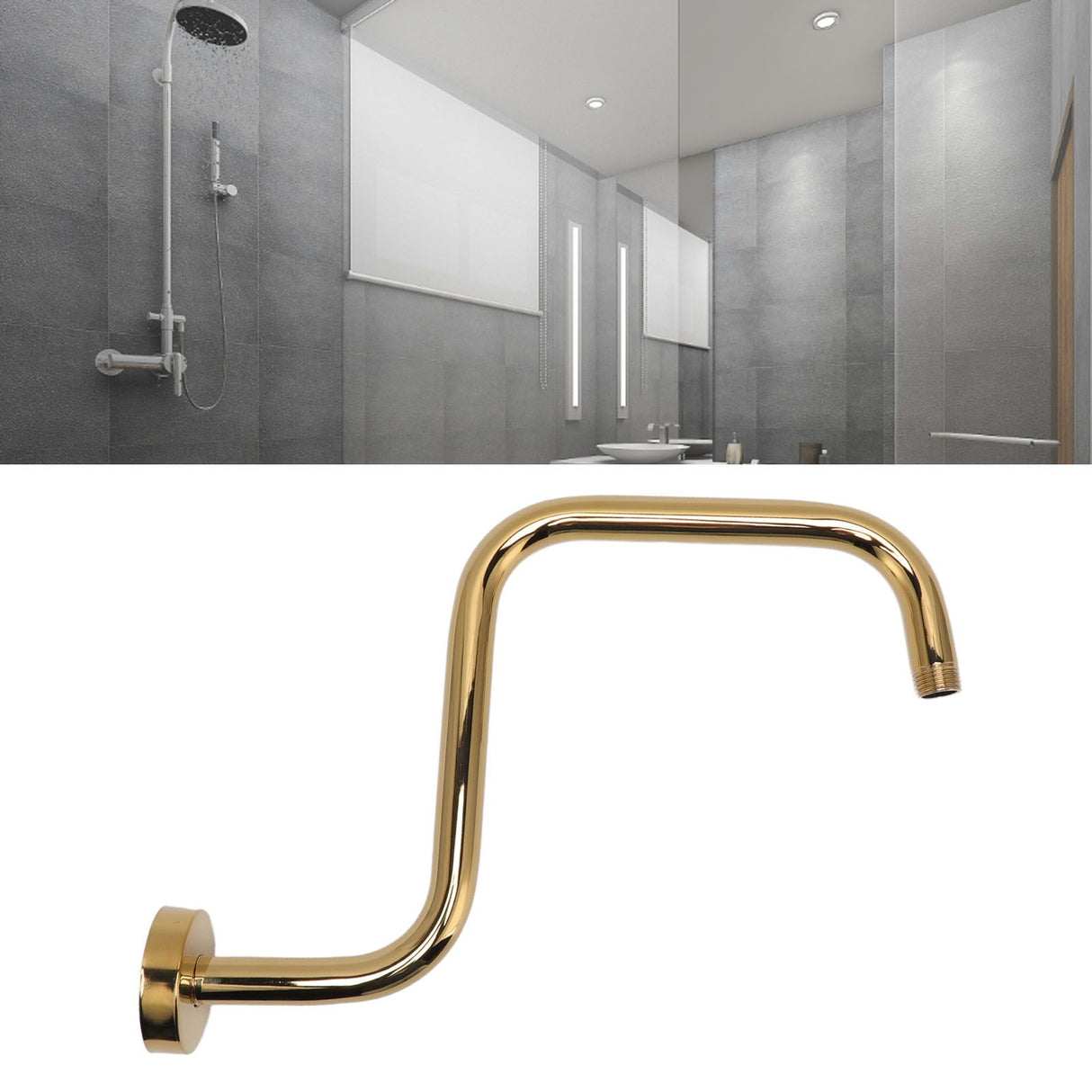 Shower Extension Arm Stainless Steel High Rise Shower Arm with Flange Wall Mounted Shower Head Riser Pipe Gold