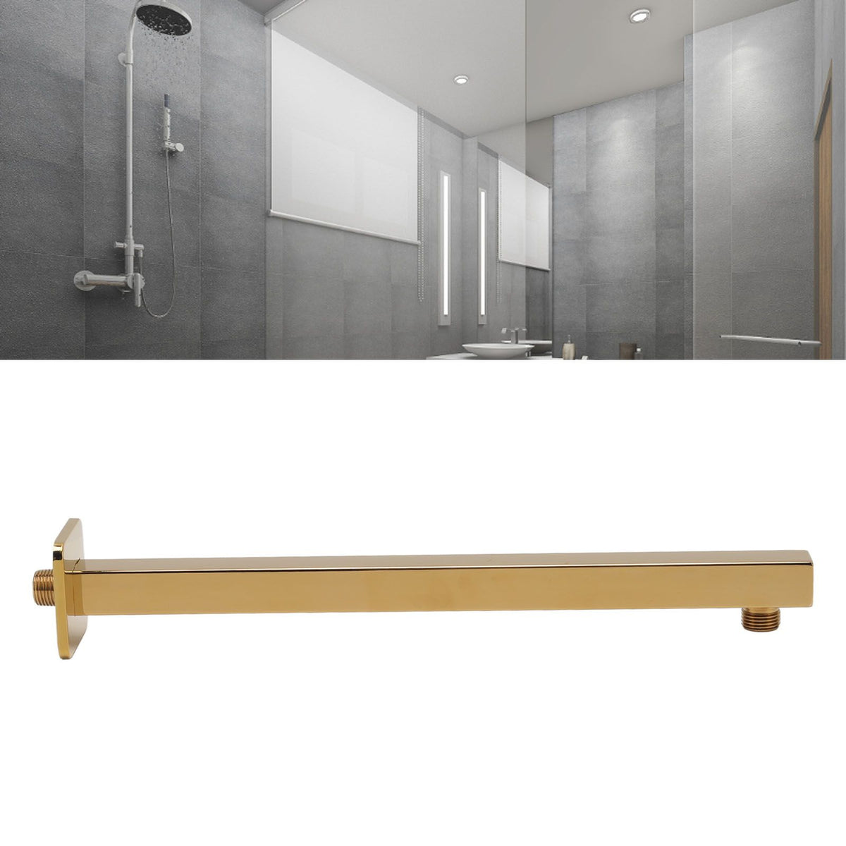 Wall Mounted Shower Arm Stainless Steel Quadrate Shower Head Extension Arm Shower Arm Pipe Gold