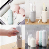 Toothbrush Cup Case Multifunctional Portable Plastic Toothbrush Toothpaste Case Box for Travel Camping Gray - 45-Degree Angle
