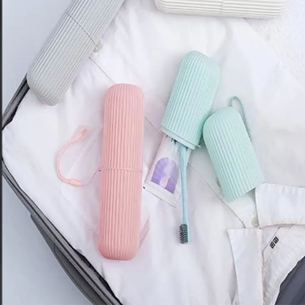 Toothbrush Cup Case Multifunctional Portable Plastic Toothbrush Toothpaste Case Box for Travel Camping Gray