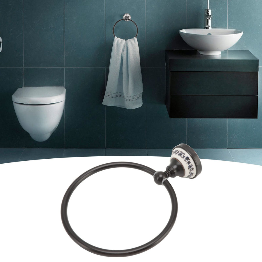 Towel Ring Bathroom Wall Mounted Stand Holder Rack Antique Brass Porcelain Accessories
