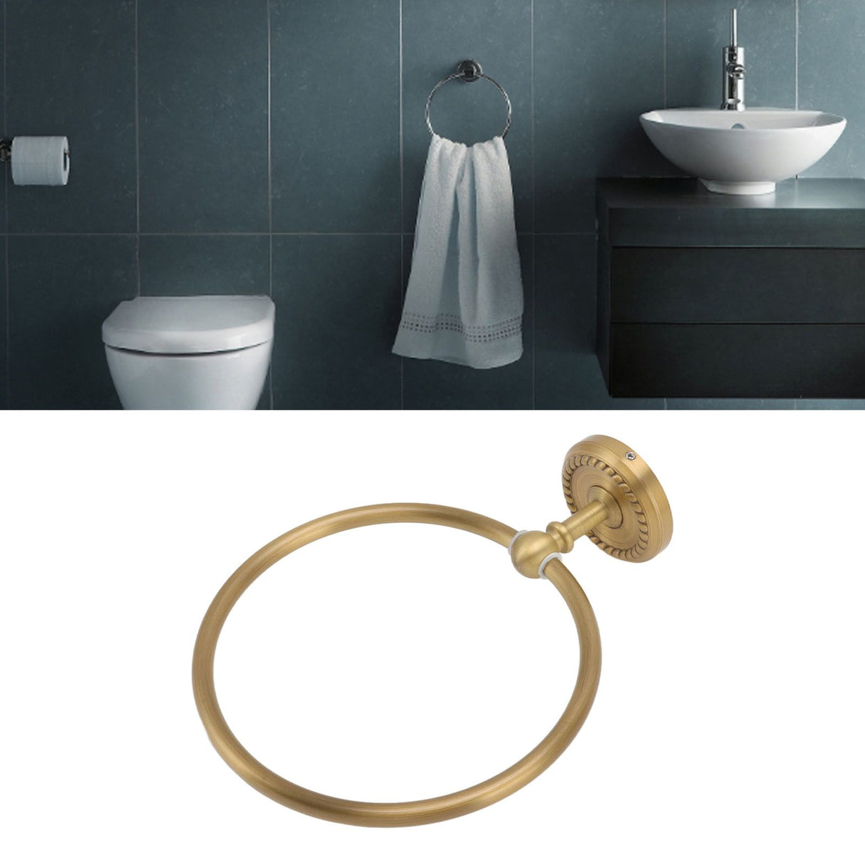 Towel Ring Antique Style Brass Stainless Steel High Hardness Durable Rustproof Hand Towel Holder for Bathroom