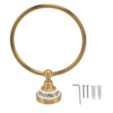 Towel Ring Antique Brass Finish Wall Mounted Bathroom Hand Towel Holder with Blue and White Porcelain Decal