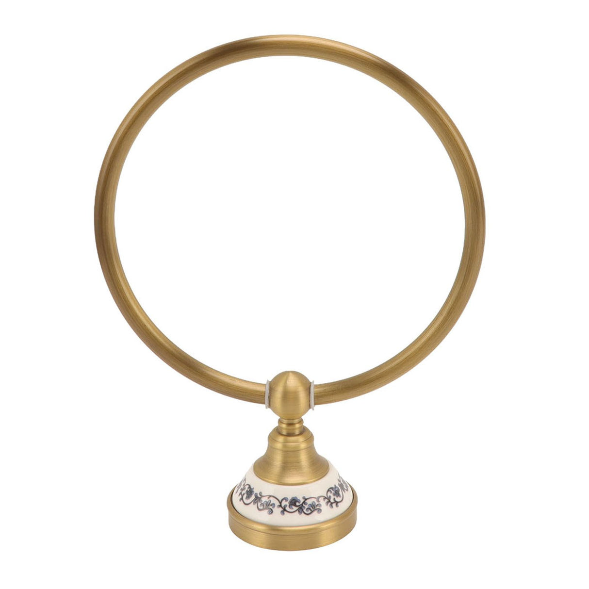 Towel Ring Antique Brass Finish Wall Mounted Bathroom Hand Towel Holder with Blue and White Porcelain Decal