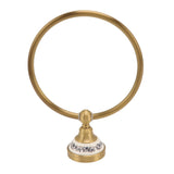 Towel Ring Antique Brass Finish Wall Mounted Bathroom Hand Towel Holder with Blue and White Porcelain Decal - Front View