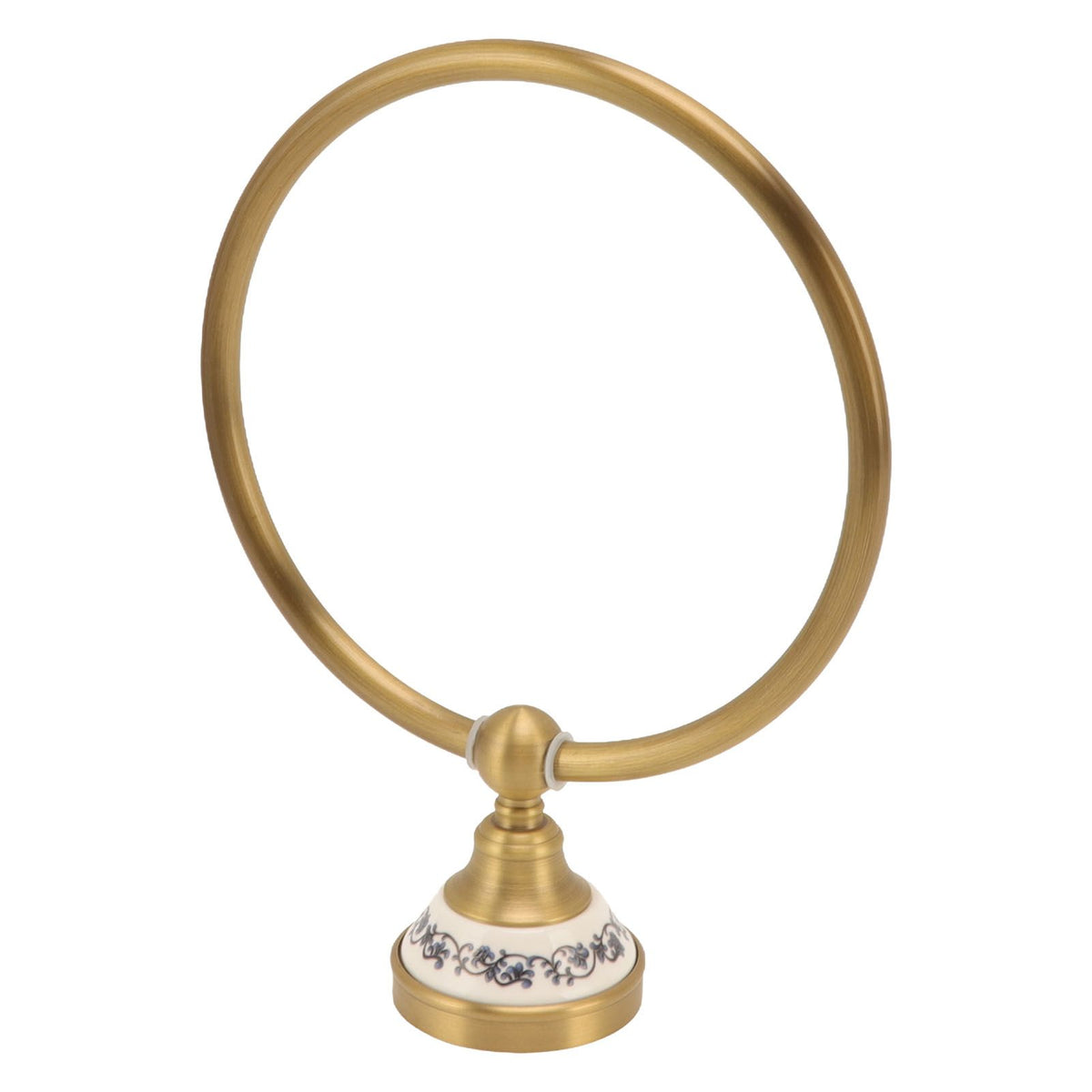 Towel Ring Antique Brass Finish Wall Mounted Bathroom Hand Towel Holder with Blue and White Porcelain Decal