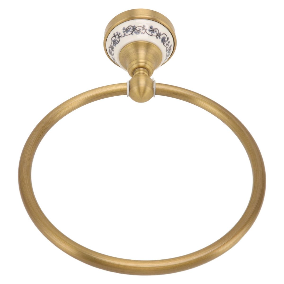 Towel Ring Antique Brass Finish Wall Mounted Bathroom Hand Towel Holder with Blue and White Porcelain Decal
