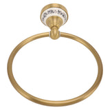 Towel Ring Antique Brass Finish Wall Mounted Bathroom Hand Towel Holder with Blue and White Porcelain Decal - Top-Down View