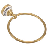 Towel Ring Antique Brass Finish Wall Mounted Bathroom Hand Towel Holder with Blue and White Porcelain Decal - 45-Degree Angle