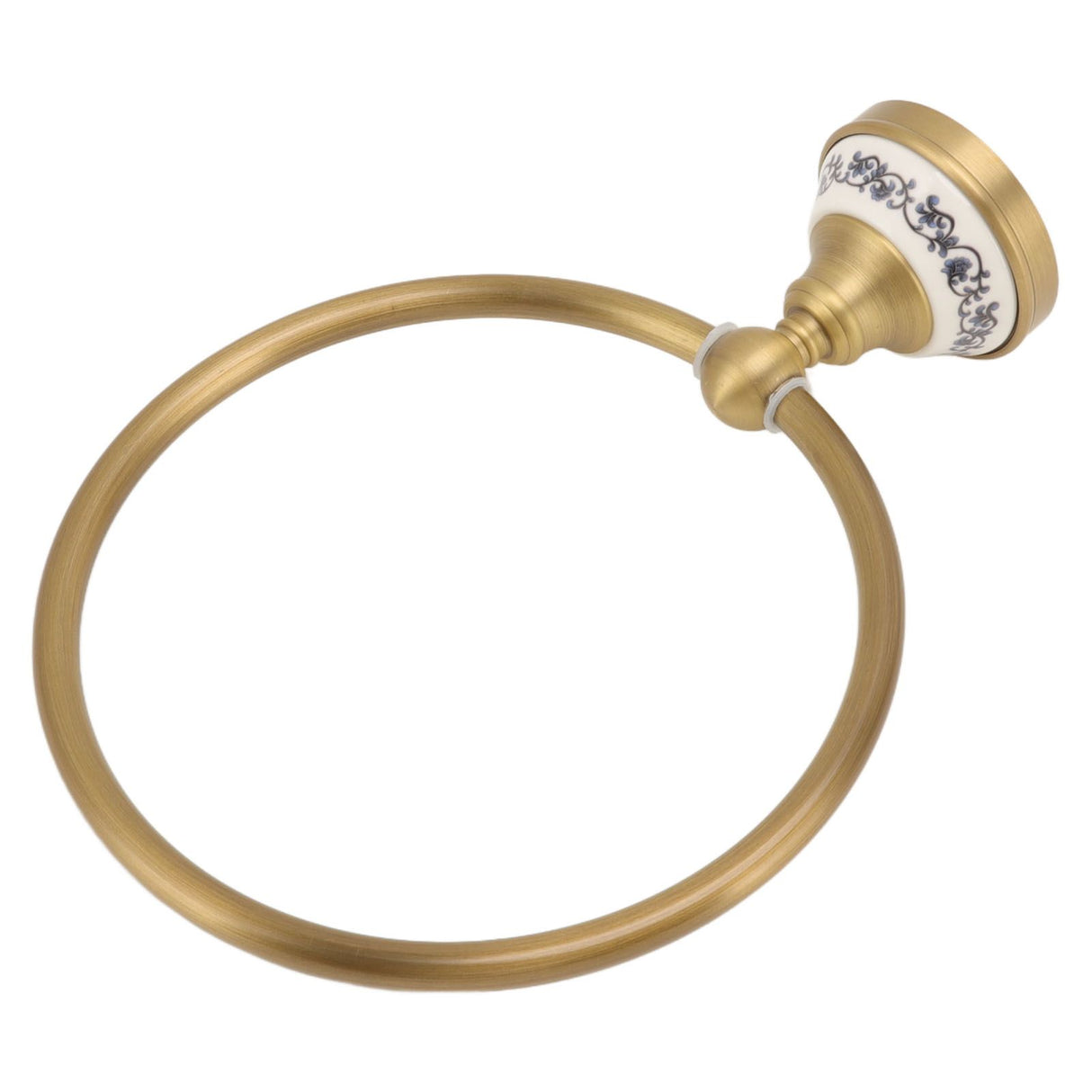 Towel Ring Antique Brass Finish Wall Mounted Bathroom Hand Towel Holder with Blue and White Porcelain Decal