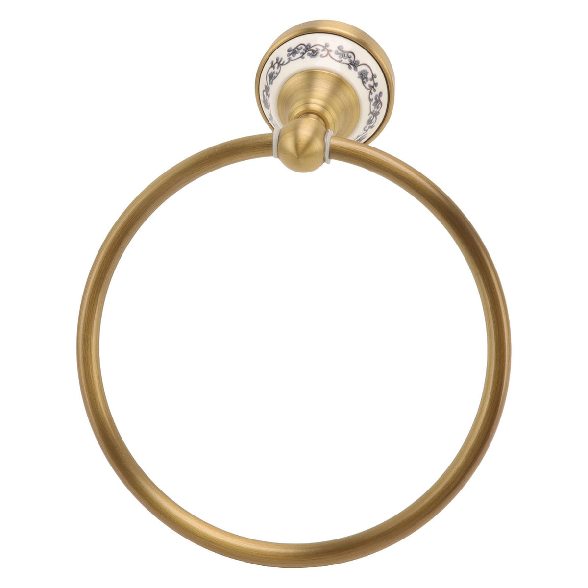 Towel Ring Antique Brass Finish Wall Mounted Bathroom Hand Towel Holder with Blue and White Porcelain Decal