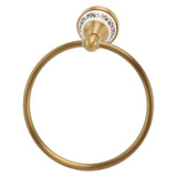 Towel Ring Antique Brass Finish Wall Mounted Bathroom Hand Towel Holder with Blue and White Porcelain Decal - Close-Up Angle