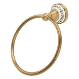 Towel Ring Antique Brass Finish Wall Mounted Bathroom Hand Towel Holder with Blue and White Porcelain Decal - Low Angle