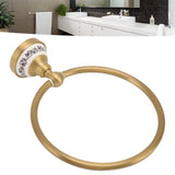 Towel Ring Antique Brass Finish Wall Mounted Bathroom Hand Towel Holder with Blue and White Porcelain Decal