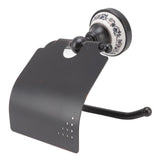 Paper Towel Dispenser Dark Bronze Blue and White Porcelain Wall Mounted Tissue Roll Holder for Bathroom Kitchen - Close-Up Angle