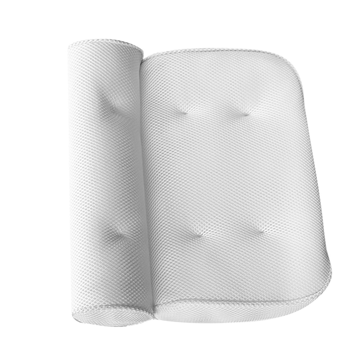 Bath Pillow 3D Mesh Fabric Soft Bathtub Pillow with Suction Cups Spa Bathtub Cushion for Back Neck Support Rest White