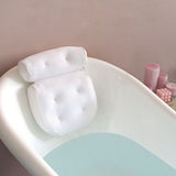 Bath Pillow 3D Mesh Fabric Soft Bathtub Pillow with Suction Cups Spa Bathtub Cushion for Back Neck Support Rest White