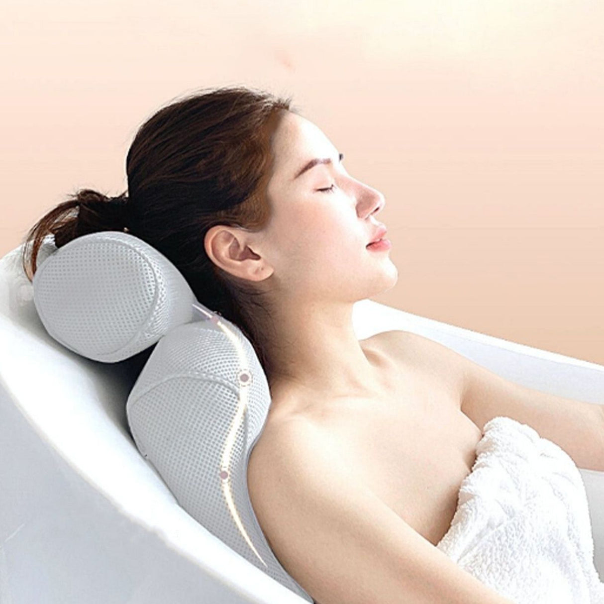 Bath Pillow 3D Mesh Fabric Soft Bathtub Pillow with Suction Cups Spa Bathtub Cushion for Back Neck Support Rest White