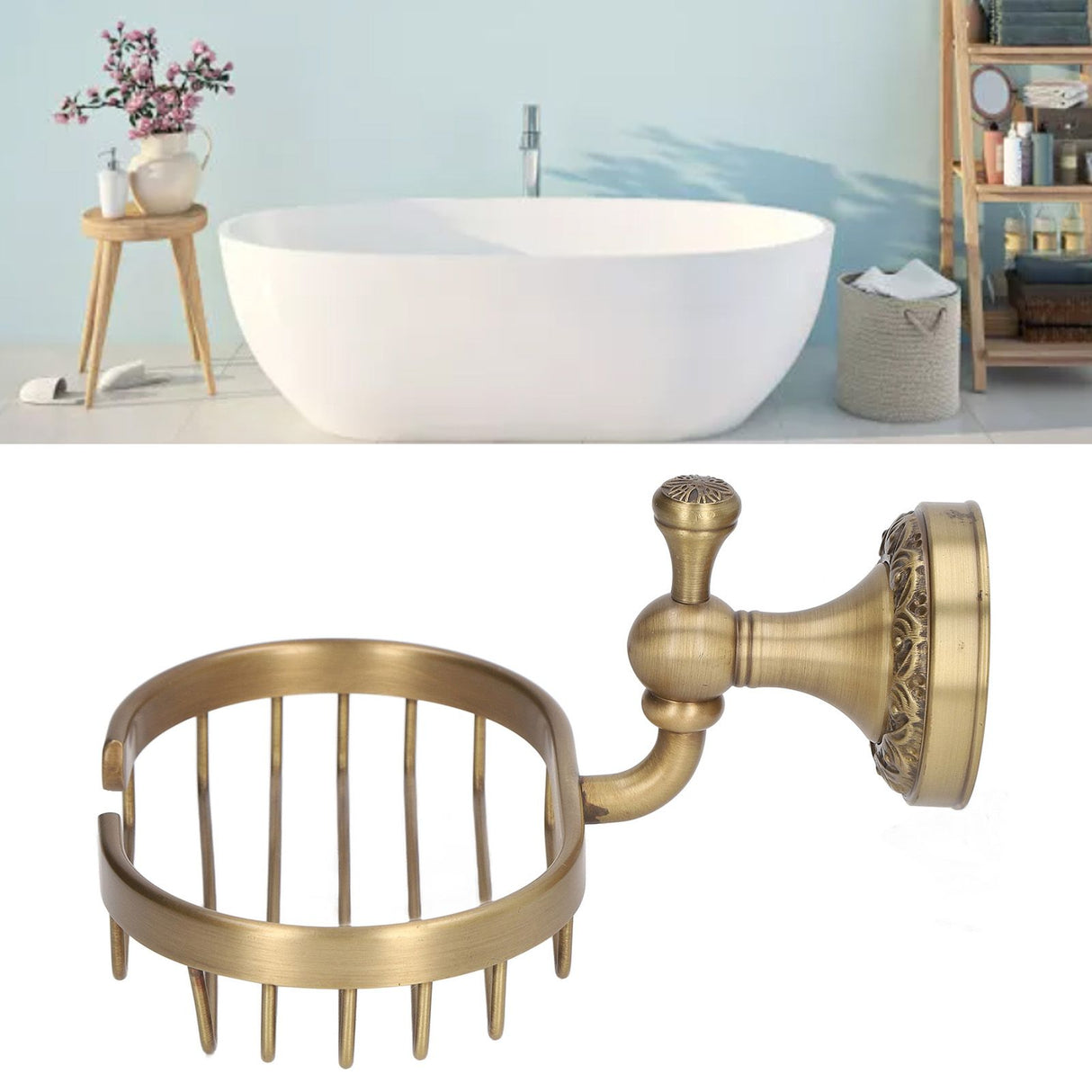 Wall Mounted Bathroom Soap Holder Antique Soap Basket Toilet Soap Tray Rack with Carved Curved