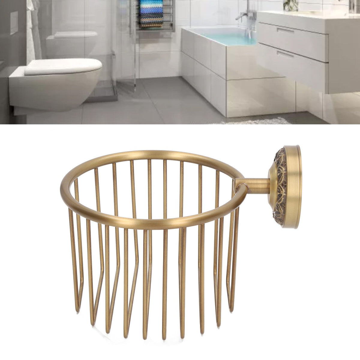 Brass Antique Toilet Roll Holder Punch Free Stable Wall Mount Paper Towel Rack for Bathroom