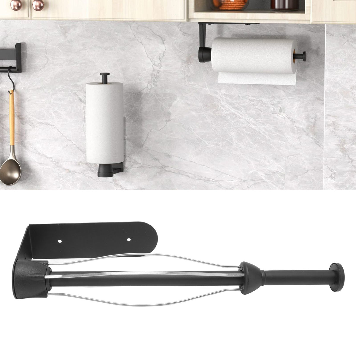 Stainless Steel Damper Paper Holder Kitchen Punch Free Preservative Film Roll Hanger Anti Slip Rustproof Bathroom Tissue Holder Black