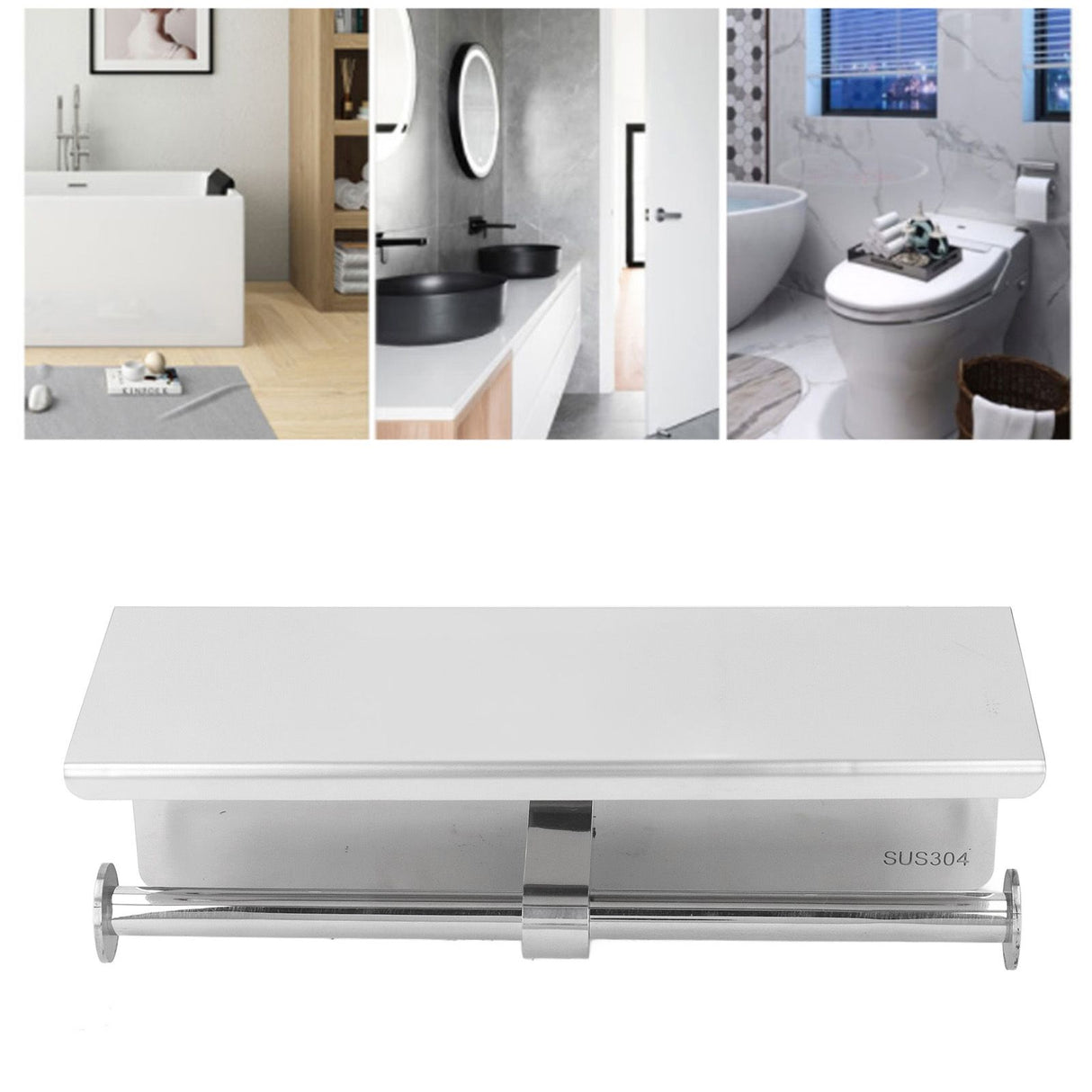 Stainless Steel Toilet Paper Holder with Shelf Self Adhesive Punch Free Toilet Paper Shelf Roll Holder for Bathroom K10 304