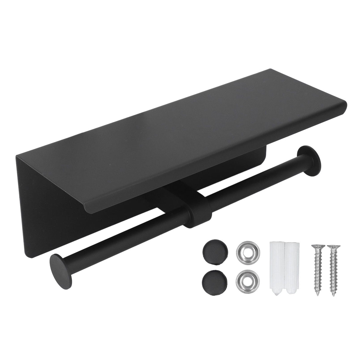 Stainless Steel Toilet Paper Holder with Shelf Self Adhesive Punch Free Toilet Paper Shelf Roll Holder for Bathroom K10 Black