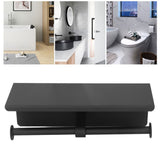 Stainless Steel Toilet Paper Holder with Shelf Self Adhesive Punch Free Toilet Paper Shelf Roll Holder for Bathroom K10 Black - Extra Image