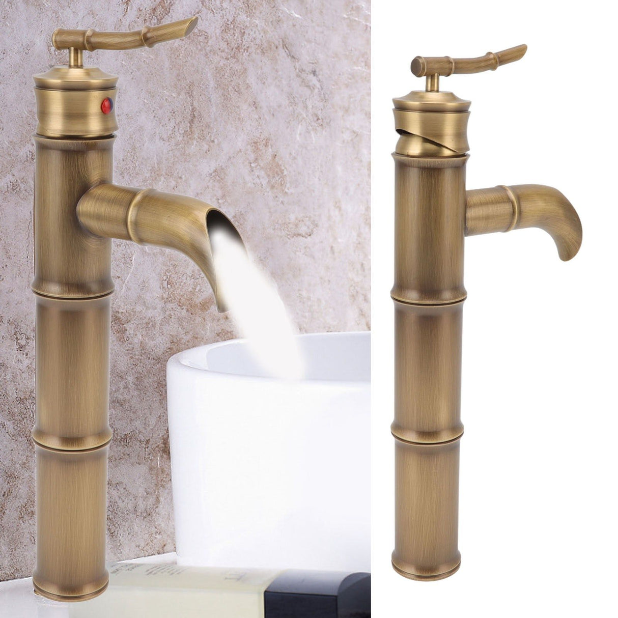 All Copper Antique Faucet 3 Sections Bamboo Joint Single Hole Basin Tap Bevel Mouth Toilet Cold Hot Sink Faucet