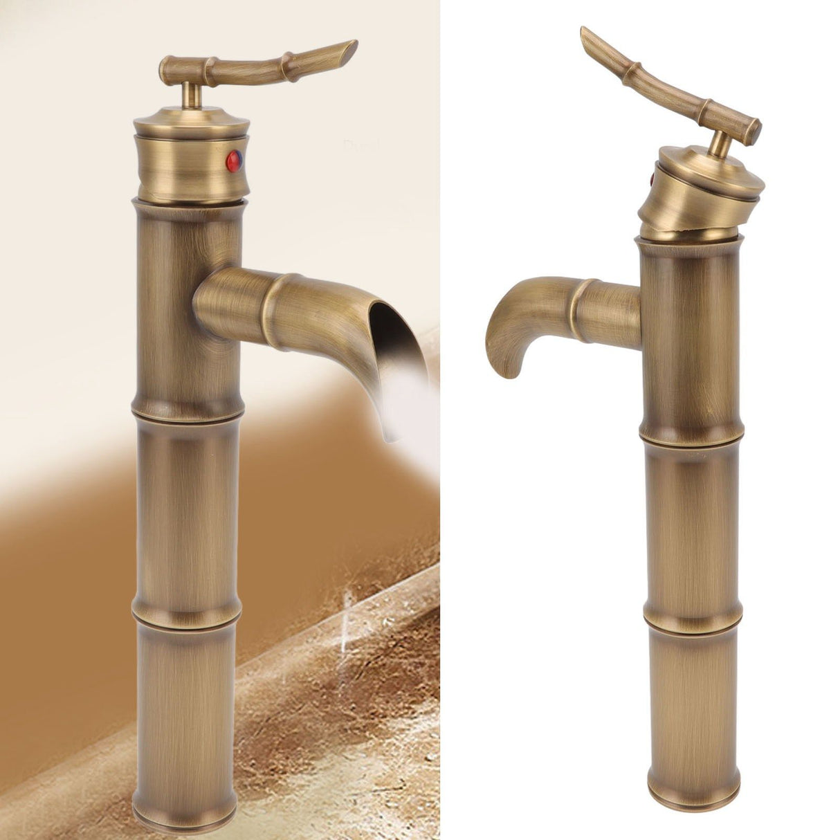 All Copper Antique Faucet 3 Sections Bamboo Joint Single Hole Basin Tap Bevel Mouth Toilet Cold Hot Sink Faucet