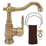 Bathroom Sink Faucet Antique Brass Vanity Mixer Faucet Tap Heightening Single Handle Wash Basin Tap with Hoses for Home
