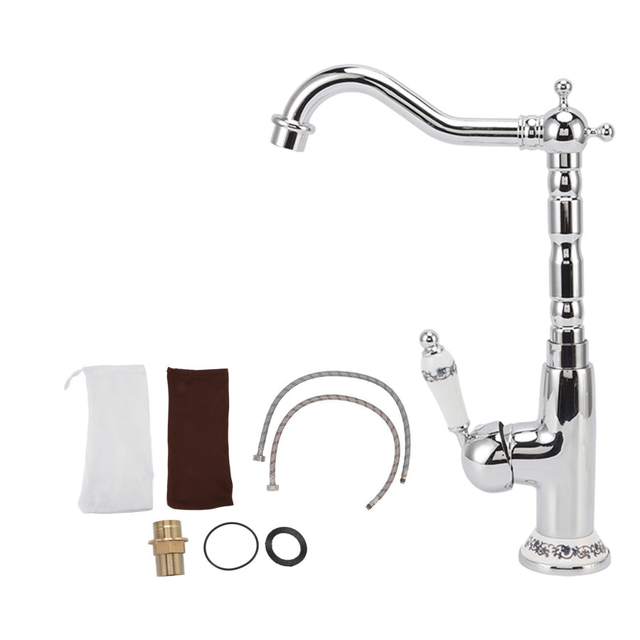 Bathroom Water Tap Retro European Style Brass Electroplating with Long Bend Hose Hot Cold Mixer Basin Faucet for Home