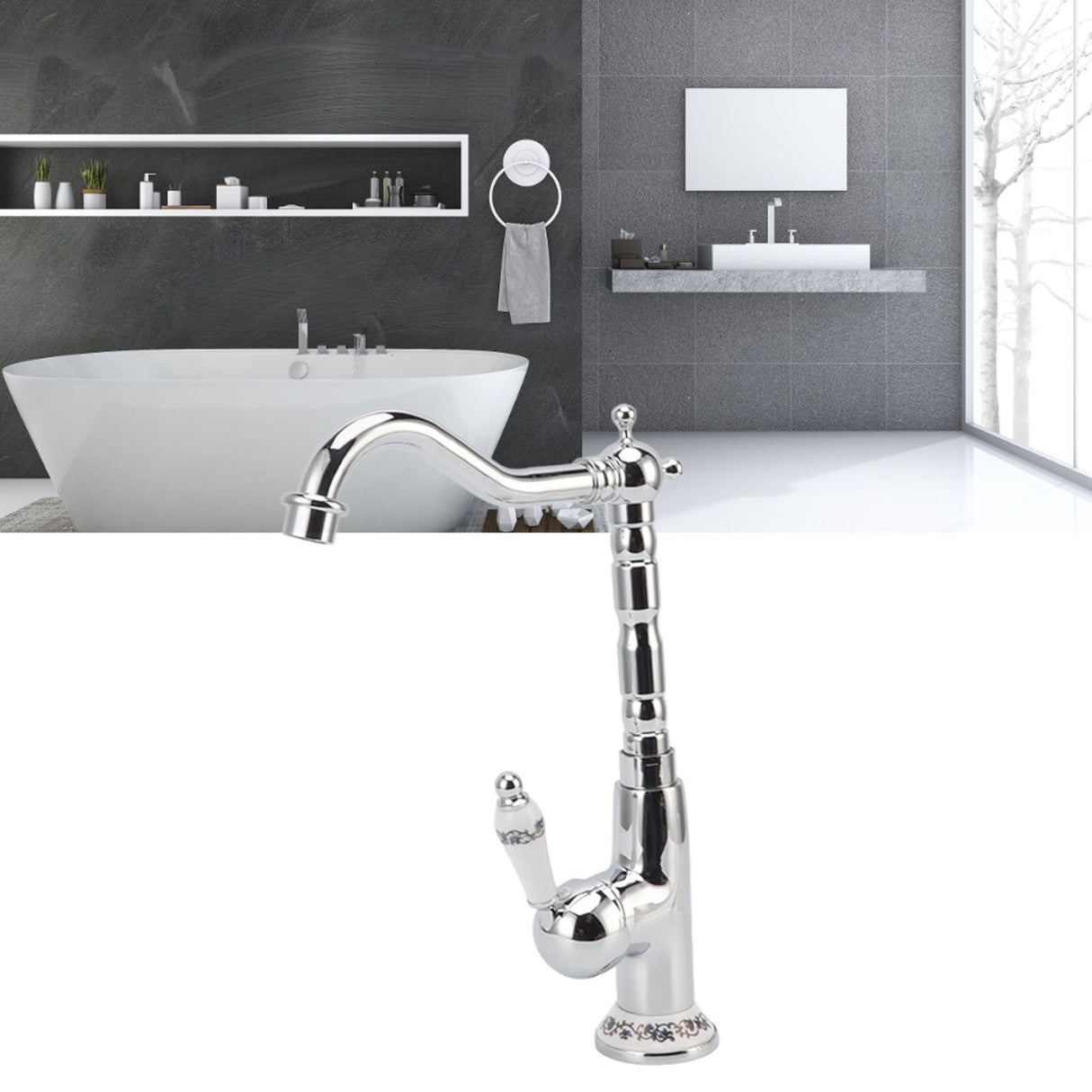Bathroom Water Tap Retro European Style Brass Electroplating with Long Bend Hose Hot Cold Mixer Basin Faucet for Home