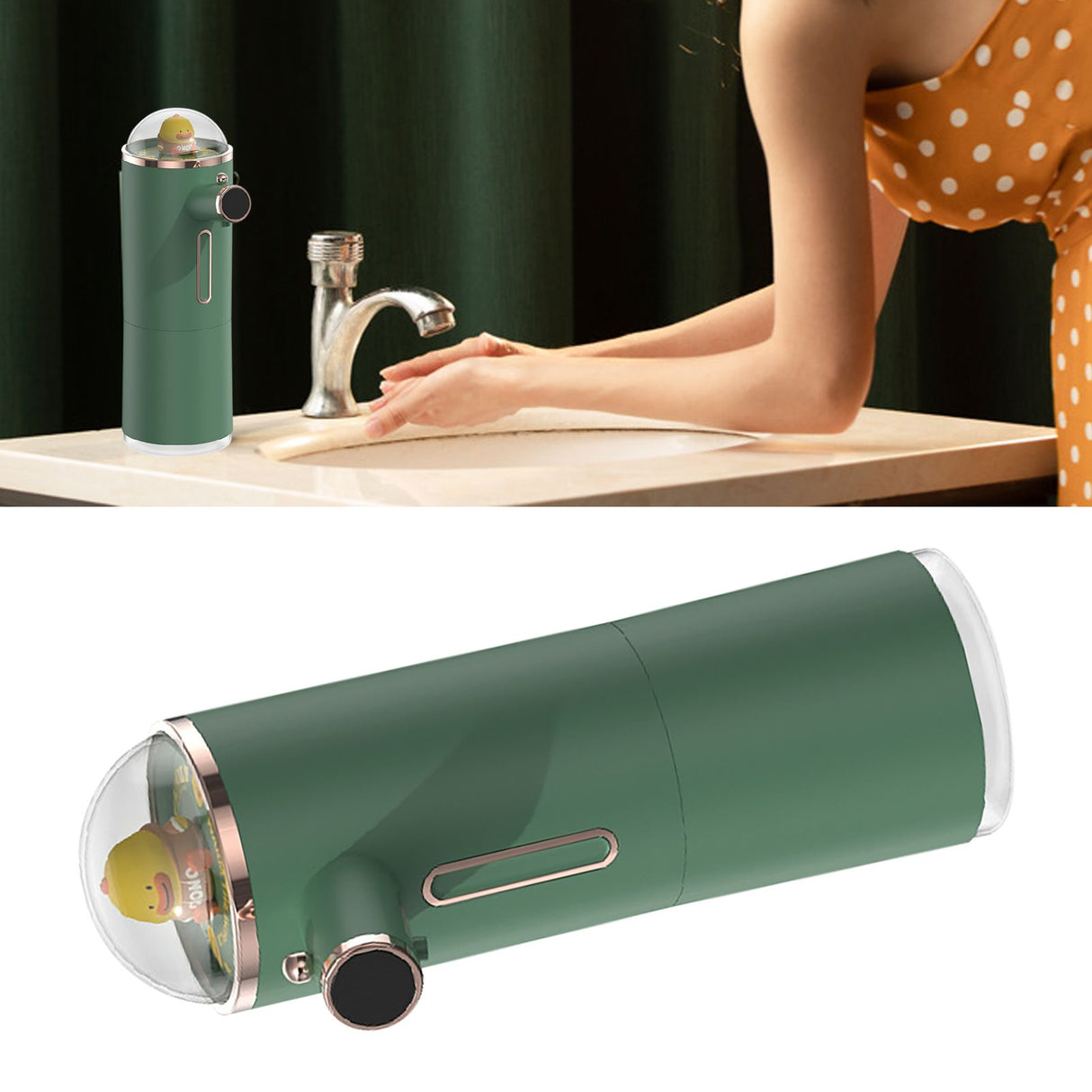 Automatic Foam Soap Dispenser Cute Intelligent Infrared Sensor Waterproof Rechargeable Touchless Automatic Soap Dispenser Green
